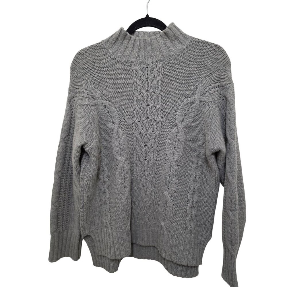 Tahari Women's Gray Cable Knit Turtleneck Sweater Ribbed Hem Warm Thick Winter S